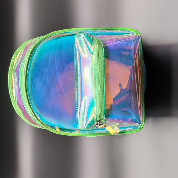 NWOT Iridescent Rainbow Clear Daypack Back pack Zippered With  Front Pocket - Picture 3 of 9